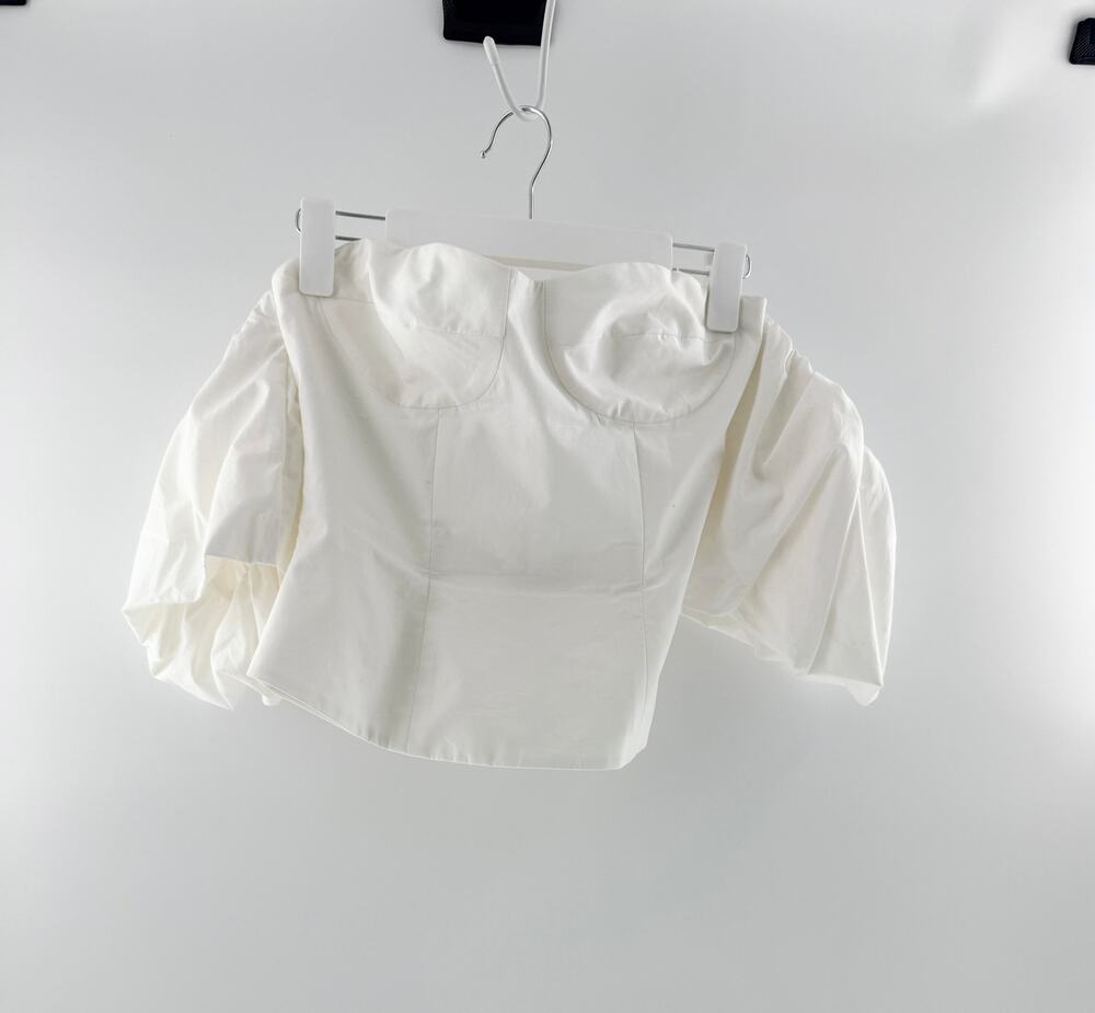 Allen Schwartz 100% Cotton Off-Shoulder Cropped Corset Top White Women's Size 4